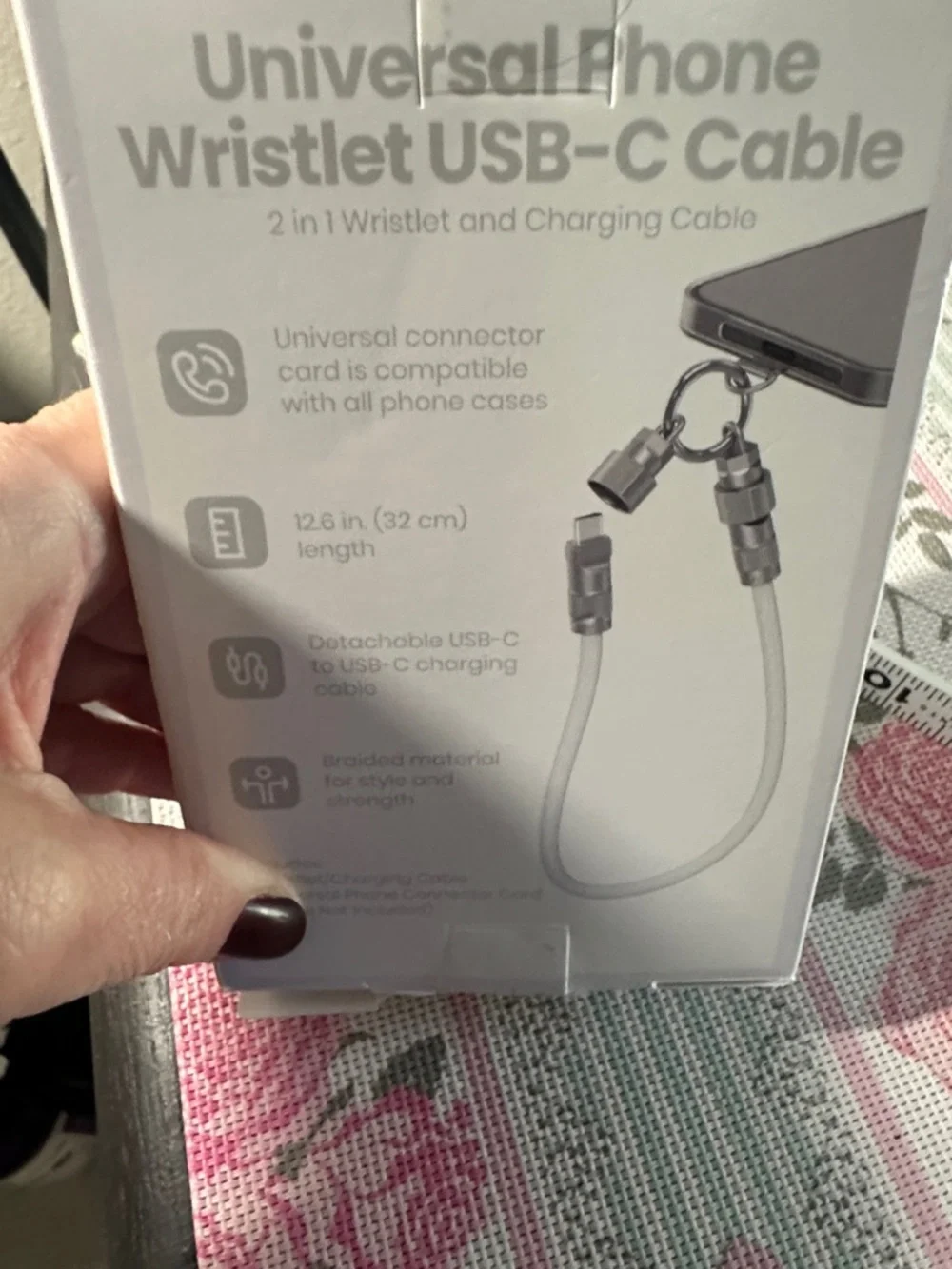 Universal Phone Wristlet USB-C Cable - white NWT